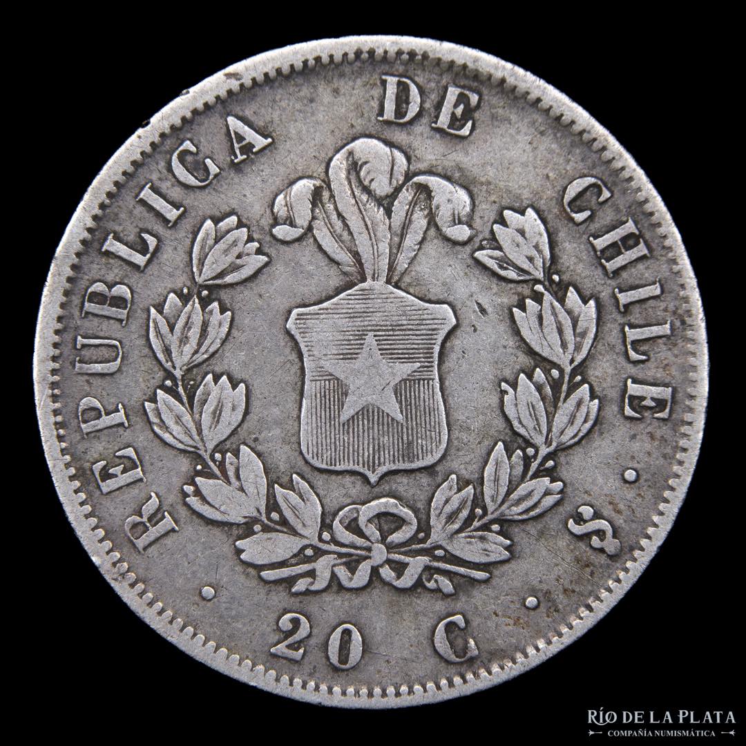 Chile. 20 Centavos 1852. AG.900; 23mm; ... 