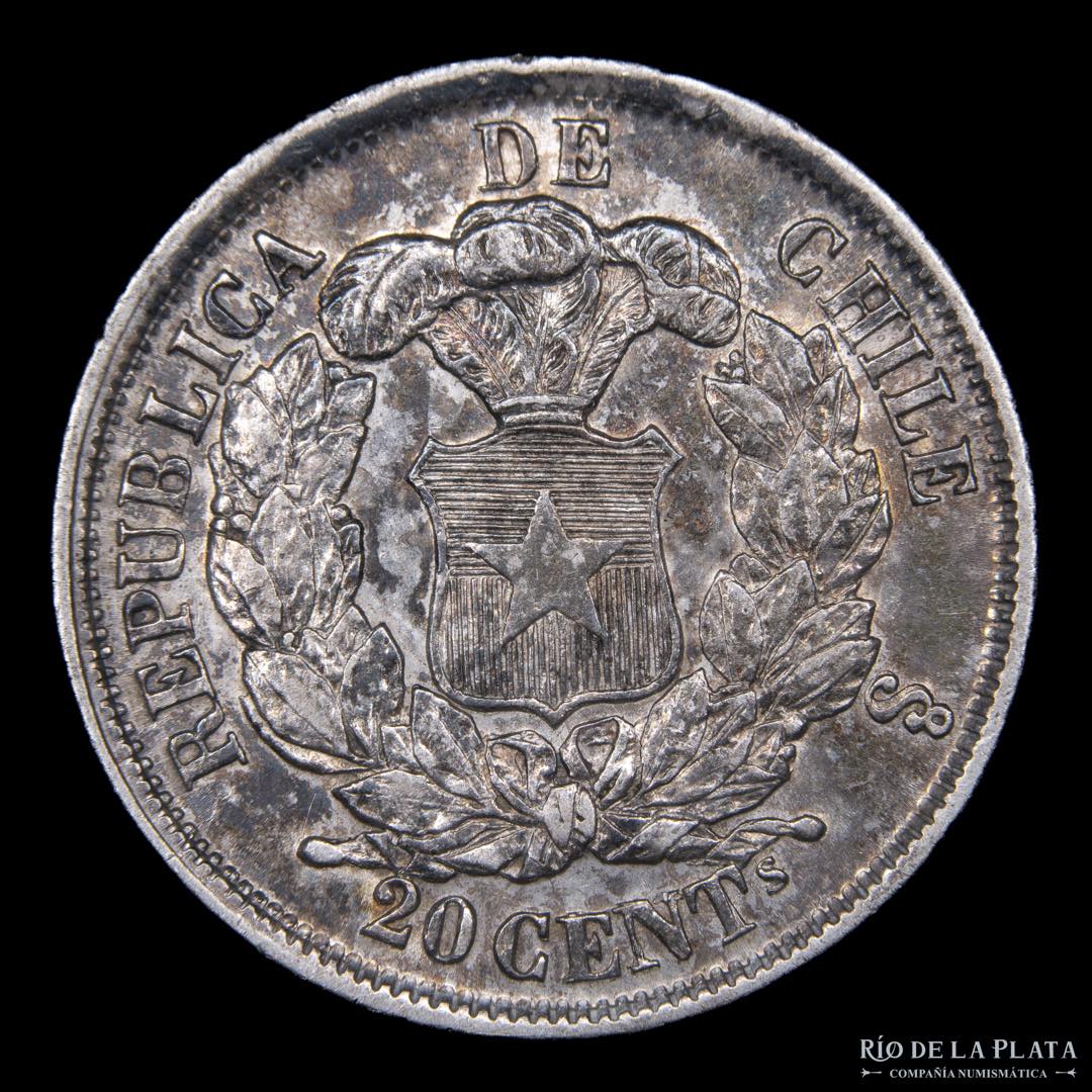 Chile. 20 Centavos 1866. AG.900; 23mm; ... 