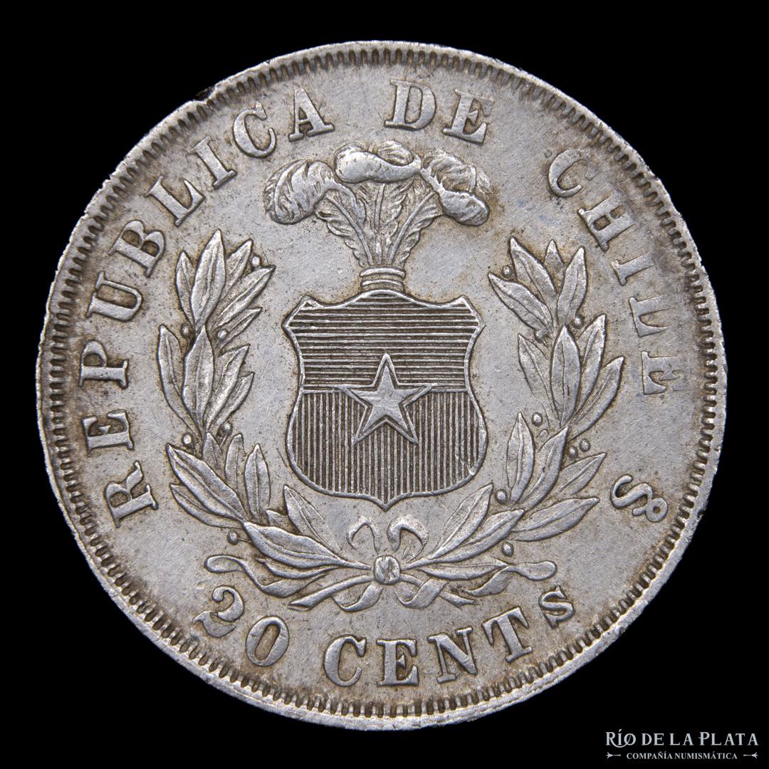 Chile. 20 Centavos 1874. AG.900; 23.0mm; ... 