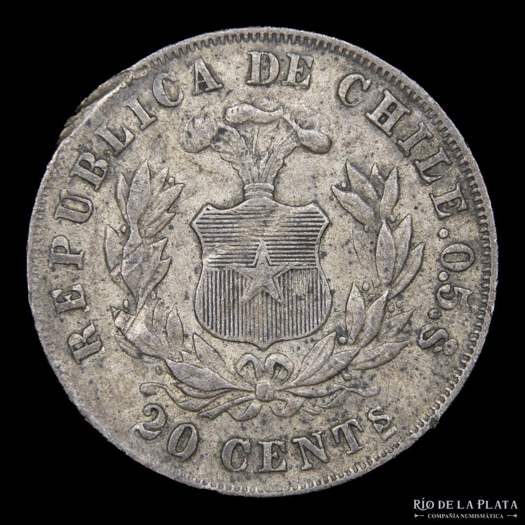 Chile. 20 Centavos 1893. AG.900; 23mm; ... 