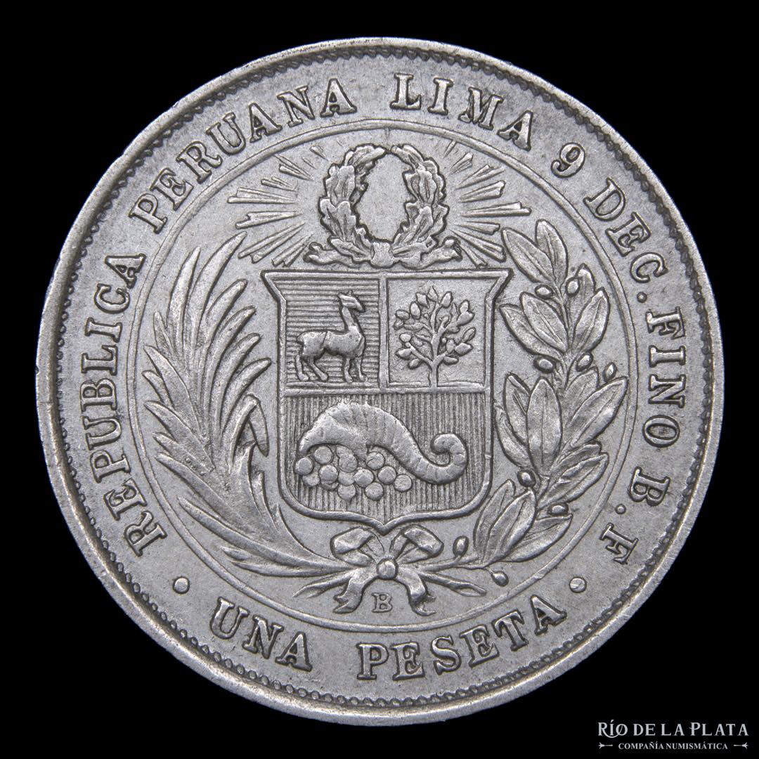 Perú. 1 Peseta 1880. AG.900; 22.3mm; 5.03g. ... 