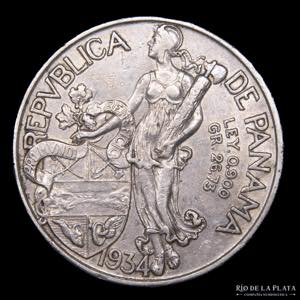 Panamá. 1 Balboa 1934. AG.900; 38.1mm; ... 
