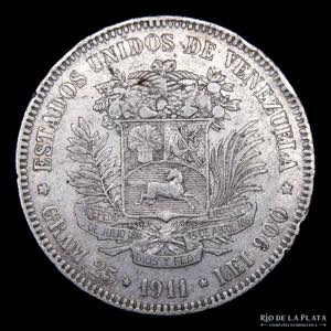 Venezuela. 5 Bolívares 1911. AG.900; ... 