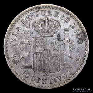 Puerto Rico. 10 Centavos 1896 PGV. AG.900; ... 