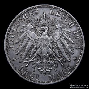 Bavaria. 3 Marks 1914 D. AG.900; 32mm; ... 