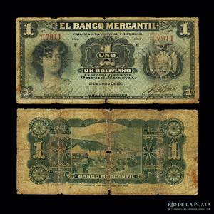 Bolivia. Banco Mercantil. 1 Boliviano 1911. ... 