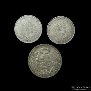 Sudamerica. Lote x 3 monedas de plata: ... 