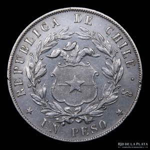 Chile. 1 Peso 1854 So. Santiago mint. AG.900 ... 