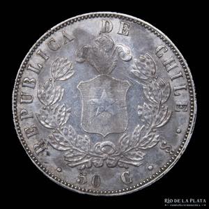 Chile. 50 Centavos 1853. AG.900; 30.0mm; ... 