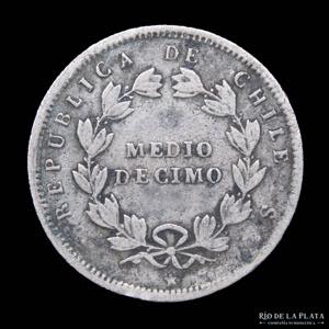 Chile. 1/2 Decimo 1857. AG.900; 15mm; 1.18g ... 