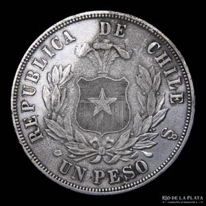 Chile. 1 Peso 1867 So. Santiago mint. ... 