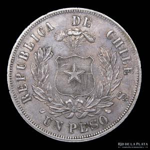 Chile. 1 Peso 1875 So. Santiago mint. ... 