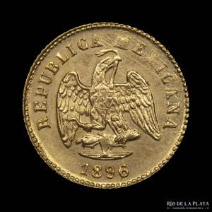 México. 1 Peso 1896/5 Go R. AU.875; 14mm; ... 