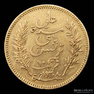 Túnez. Ali III (1882-1902) 10 Francs 1891A. ... 