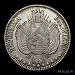 Bolivia. 1 Boliviano 1867 FE. AG.900, ... 