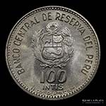 Perú. 100 Intis 1986. AG.925, 28.0mm; ... 