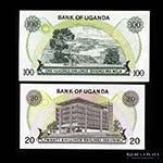 Uganda. 20 y 100 Shillings 1973. Pick 7c y ... 
