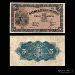 Martinica. 5 Francs 1942. P16b (F w/no tears)