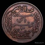 Túnez. 10 Centimes 1908. AE; 30.0mm; 9.36g. ... 