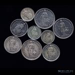 Lote 14 - 9 Monedas de plata de Suiza: 2, 1 ... 