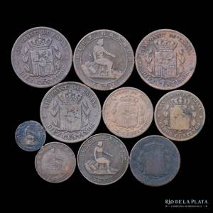 España. Lote x 10 monedas de cobre 1870-1879