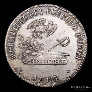 Bolivia. 2 Soles 1863. Medalla Monetaria. ... 