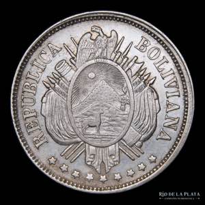Bolivia. 50 Centavos 1873 FE. Primer año de ... 