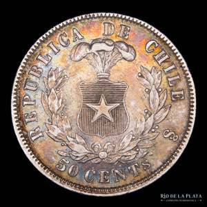 Chile. 50 Centavos 1870. AG.900, 30.0mm; ... 