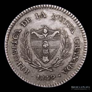 Colombia. 2 Reales 1849. AG.900, 22.0mm; ... 