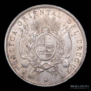 Uruguay. 1 Peso 1893. Santiago Mint. AG.900; ... 