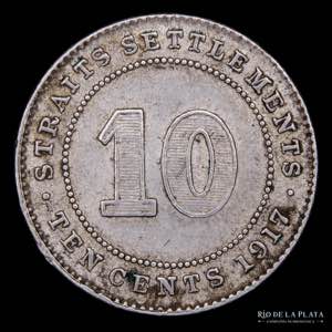 Straits Settlements. 10 Cents 1917. AG.600; ... 