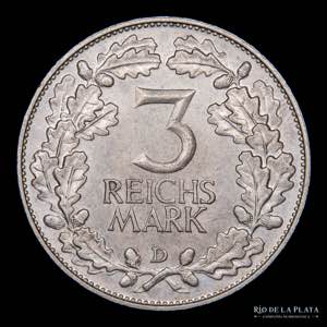 Alemania. Weimar. 3 Reichsmark 1925 D. ... 