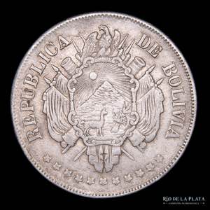 Bolivia. 1 Boliviano 1871 ER. AG.900; 37mm; ... 