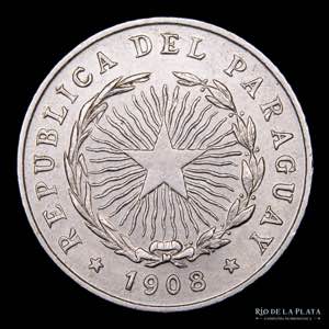 Paraguay. 10 Centavos 1908. Cu-Ni; 19.3mm; ... 