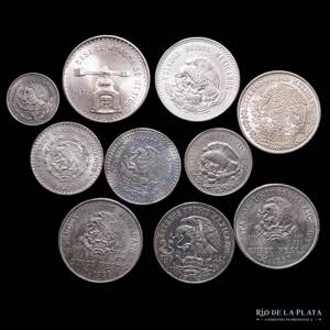 México. 10 piezas de plata 1947 a 1979.  A ... 