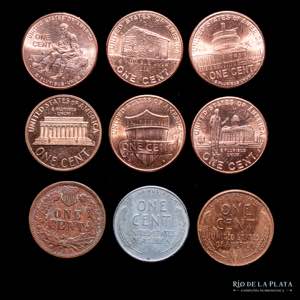USA. Lote x 9 monedas 1 Cent 1897-2010. ... 