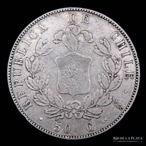 Chile. 1 Peso 1855 So. Santiago mint. AG.900 ... 