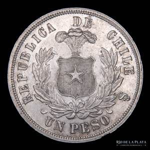 Chile. 1 Peso 1870 So. Santiago mint. AG.900 ... 