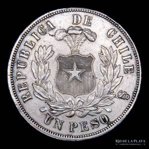 Chile. 1 Peso 1872 So. Santiago mint. ... 
