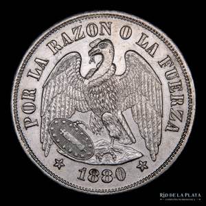 Chile. 1 Peso 1880 So. Santiago mint. AG.900 ... 