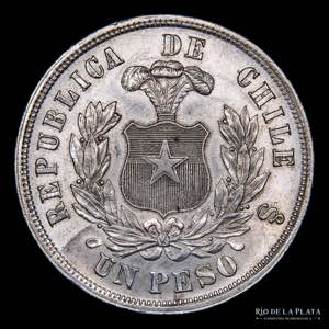 Chile. 1 Peso 1882 So. Santiago mint. AG.900 ... 
