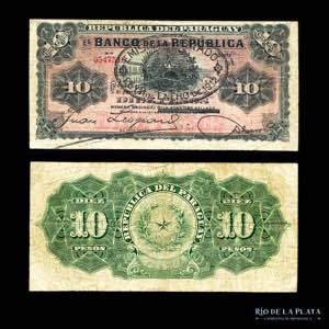 Paraguay. 10 Pesos Fuertes 1907, con resello ... 