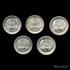 Guatemala. Lote x 5 monedas 1/4 Real 1890. ... 