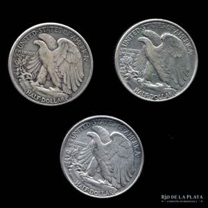 USA. Half Dollar x3 1945, 46 y 47. Walking ... 