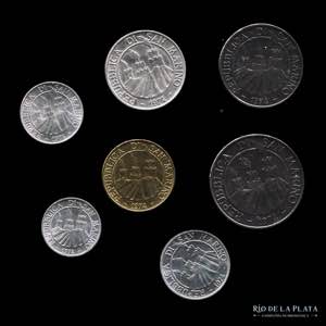 San Marino. Lote x 7 monedas 1974. 1, 2, 5, ... 