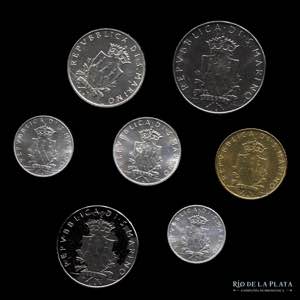 San Marino. Lote x 7 monedas 1979. 1, 2, 5, ... 