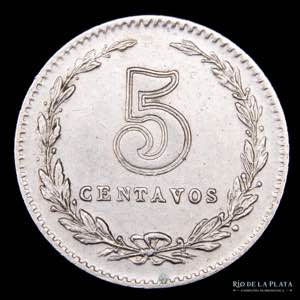 Argentina. 5 Centavos 1908. CuNi; 17mm; ... 