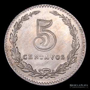 Argentina. 5 Centavos 1922 con 9/9. Variedad ... 