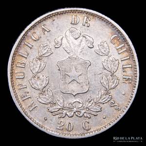 Chile. 20 Centavos 1857. AG.900; 23mm; ... 
