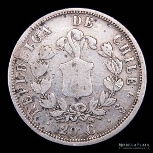Chile. 20 Centavos 1861 /51. Sobrefecha. ... 